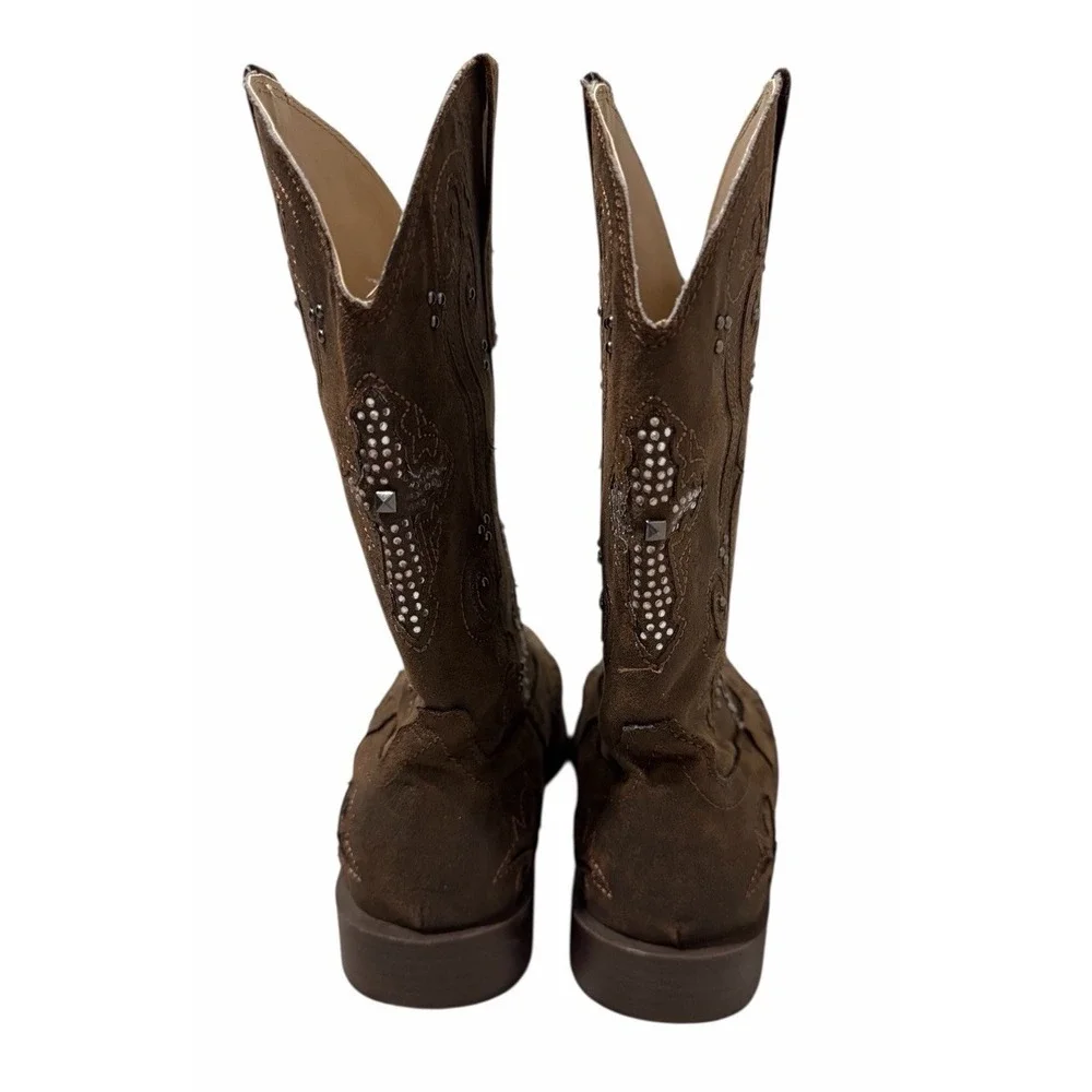 Roper Faith Square Toe Cowboy Boots‎ Brown Youth Girls  Size 3